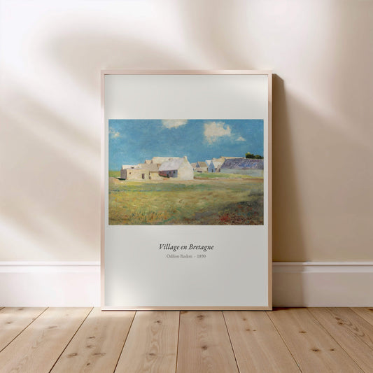 Village en Bretagne, Odilon Redon | Affiche Art Premium, affiche encadrée posée au sol, cadre bois clair