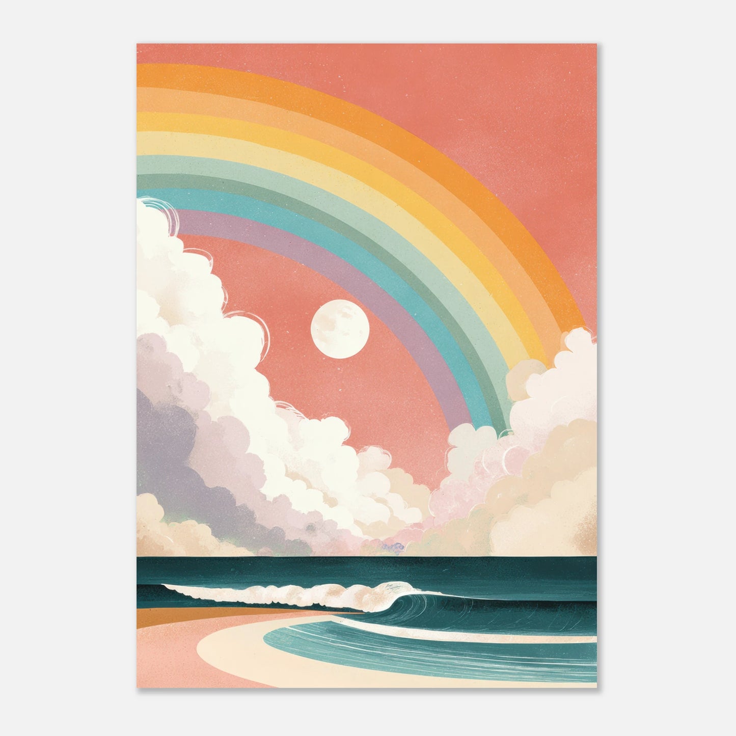 Affiche rose et arc-en-ciel, style rétro. Design originaux, affiches haut de gamme imprimées en France.