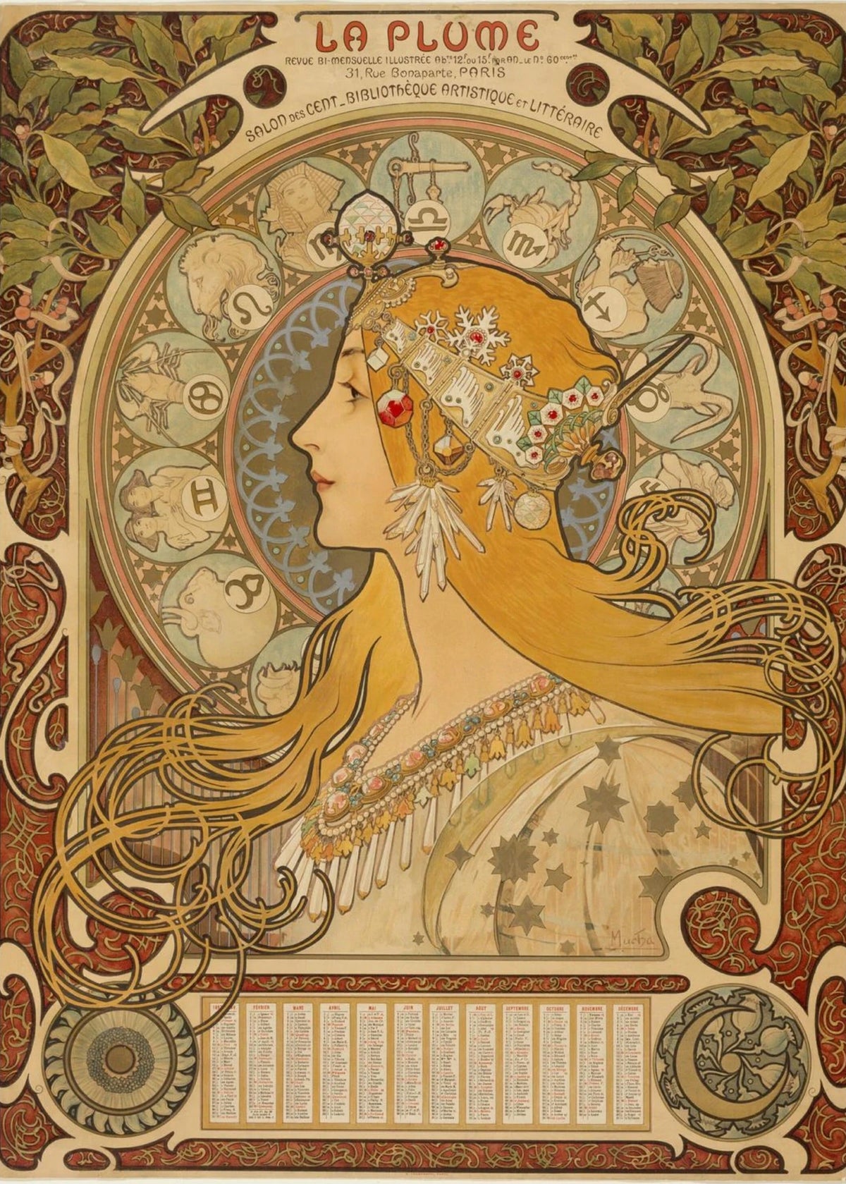 Zodiaque La Plume - Alphonse Mucha, l'affiche seule, papier épais mat éco-responsable