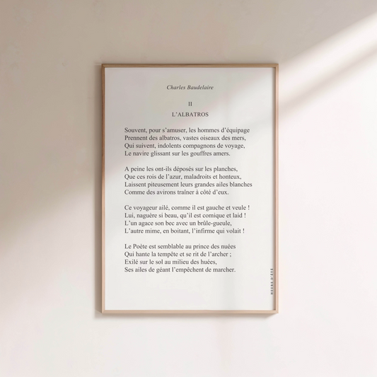 L'Albatros de Charles Baudelaire en affiche typographique encadrée