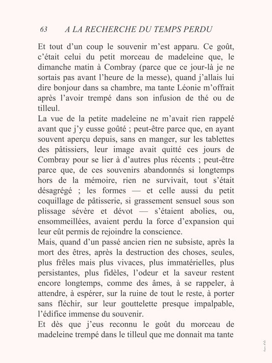 La madeleine de Proust, page d'À la recherche du temps perdu en affiche typographique