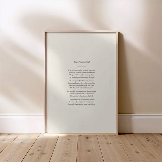 Le Dormeur du val d'Arthur Rimbaud en affiche typographique encadrée