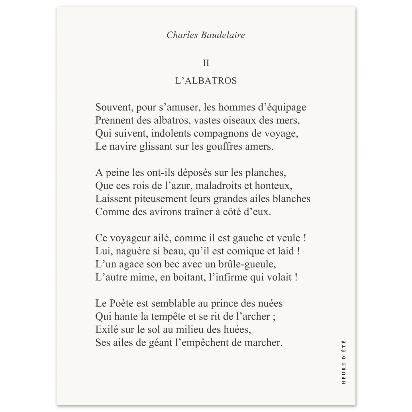 L'Albatros - Charles Baudelaire - Heure d'été 