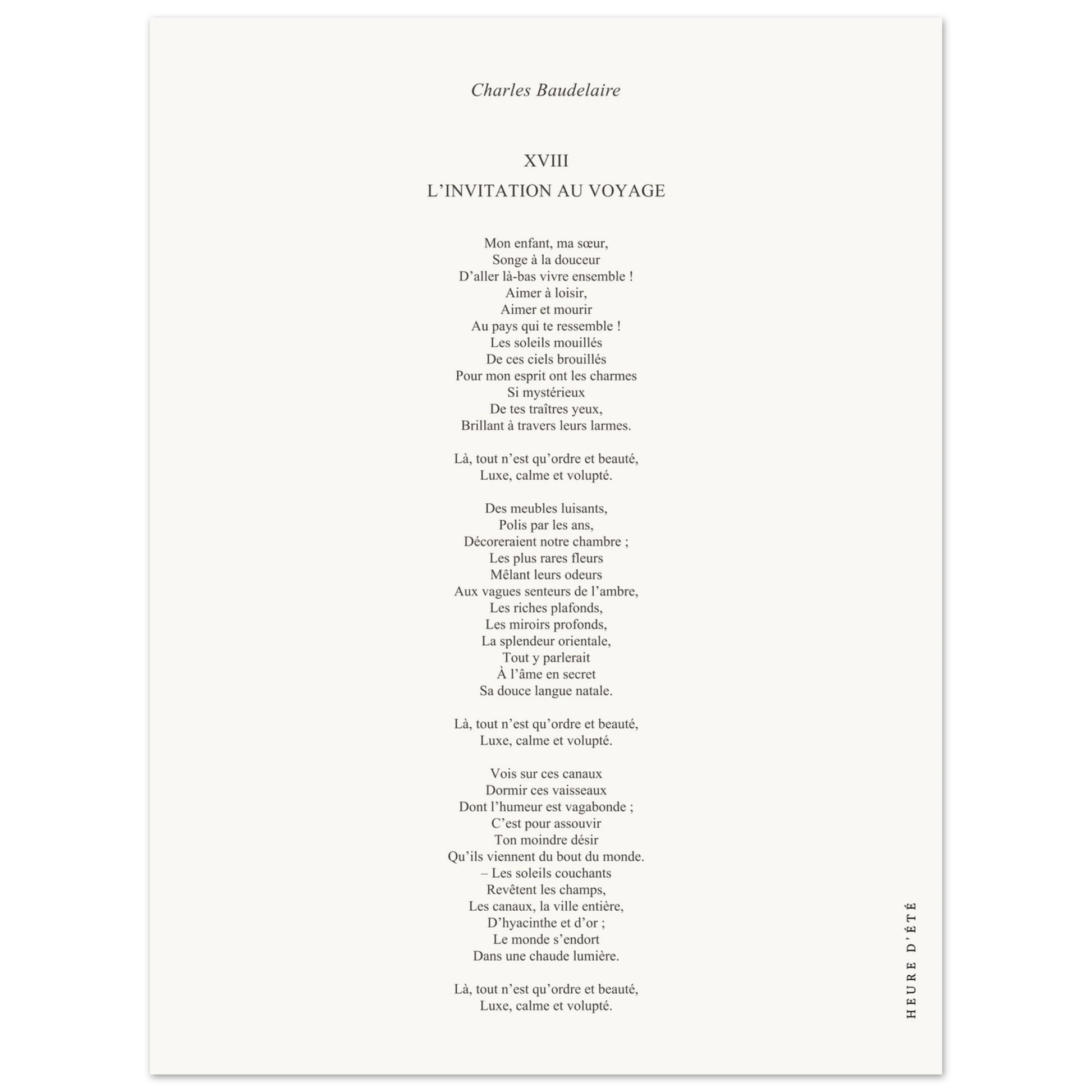 L'invitation au voyage - Charles Baudelaire - Heure d'été 