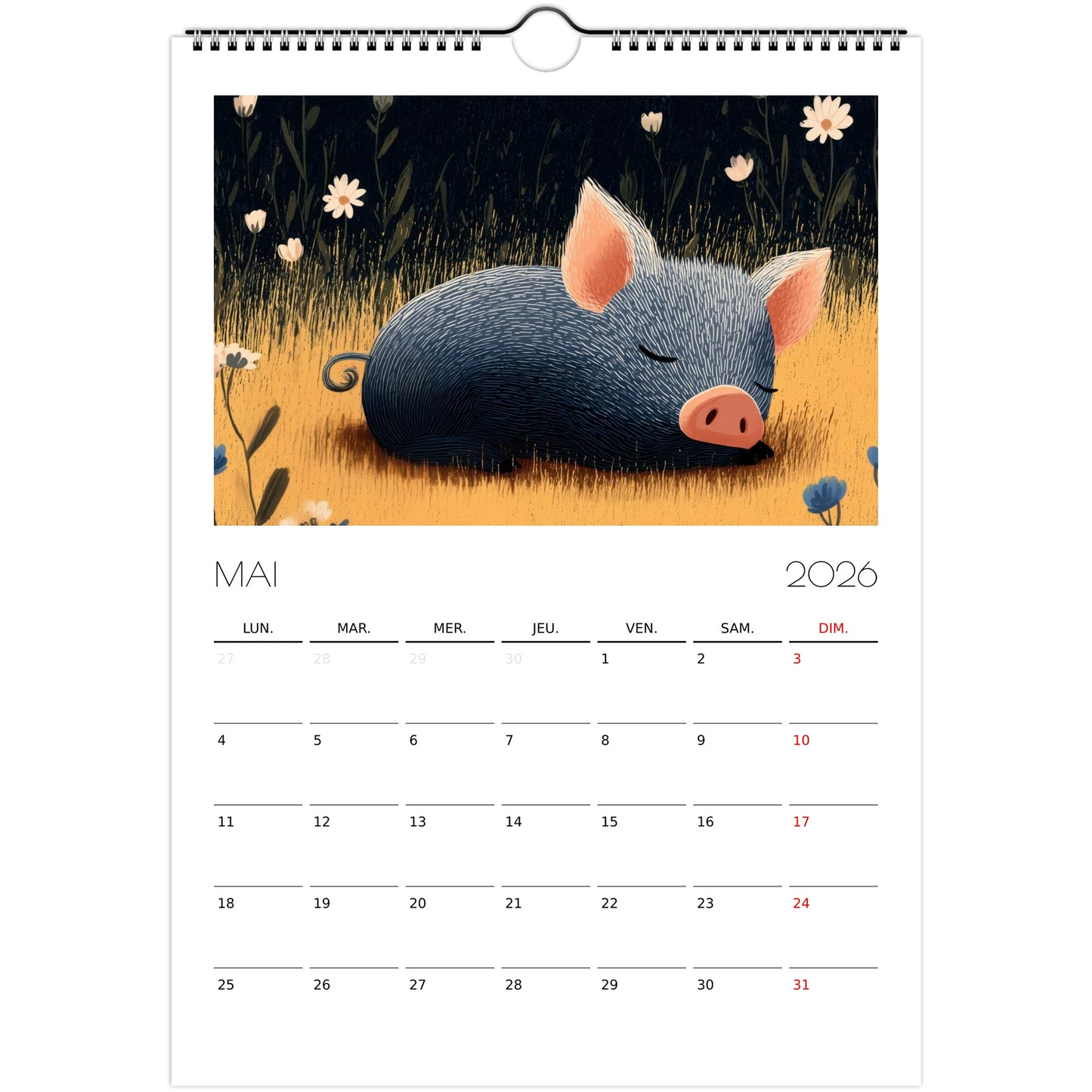 Calendrier pour enfants - Les animaux endormis - Heure d'été 
