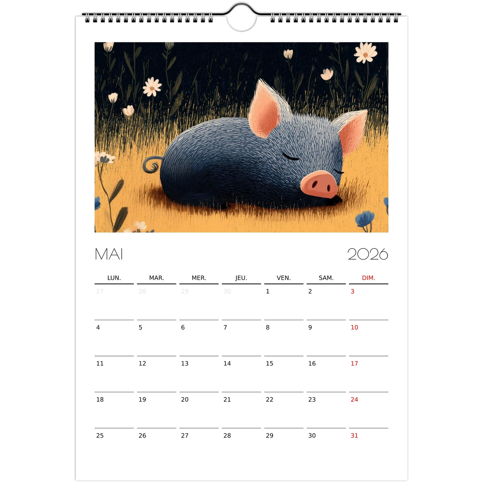 Calendrier pour enfants - Les animaux endormis - Heure d'été 