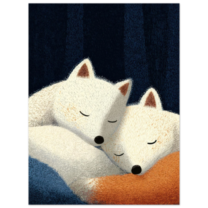 Affiche enfant - Renards polaires dans la nuit - Heure d'été 