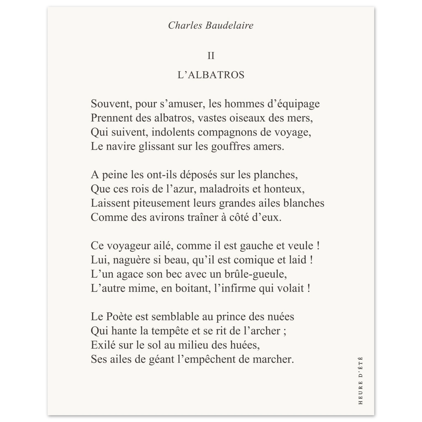 L'Albatros - Charles Baudelaire - Heure d'été 