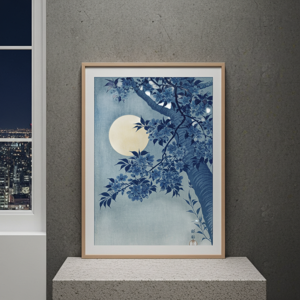 Cerisiers en Fleurs et Lune - Ohara Koson - Estampe Japonaise