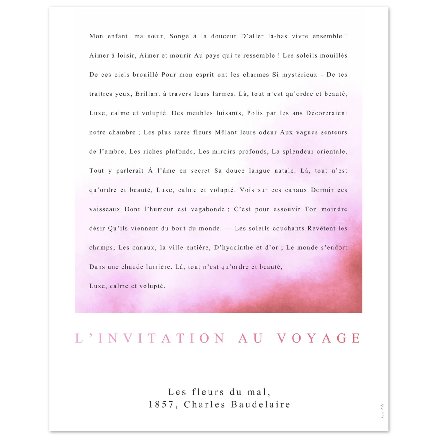 Format 40x50 cm - L'invitation au voyage - Charles Baudelaire; magnifique poésie imprimée en grand format.
