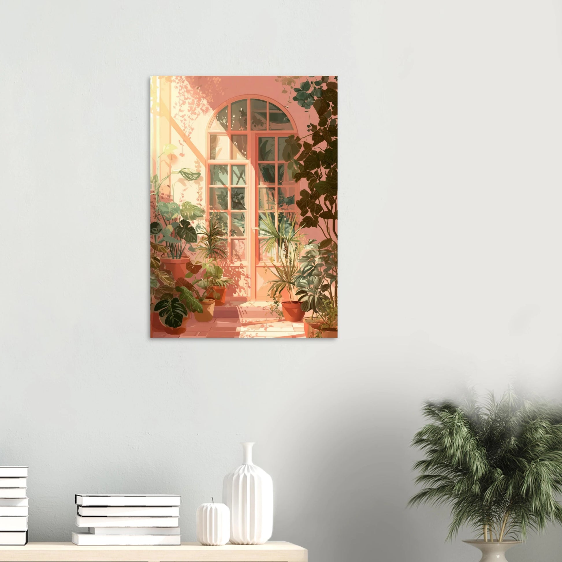 Affiche murale végétale, pour celles et ceux qui aiment les ambiances natures.
Plantes en pot, lumière rasante, teintes chaudes : une scène d’intérieur apaisante et vivante, parfaite pour amener du vert dans votre intérieur. 
