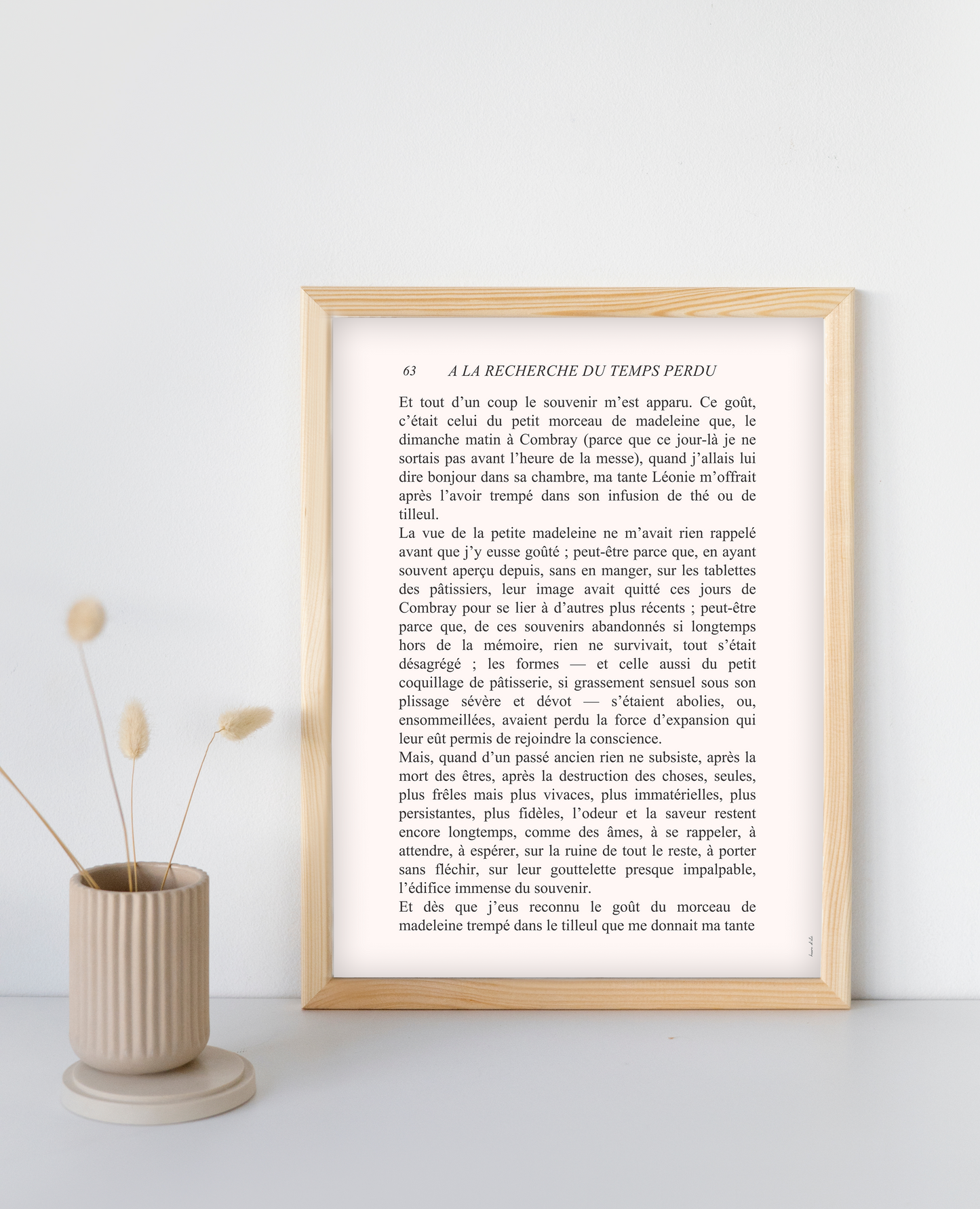 A la recherche du temps perdu, passage iconique imprimé en grand format (30x40)  - livraison rapide et soignée, Paris, Marseille, Toulouse, Barcelone, Bordeaux et partout dans le monde !