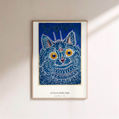 A Cat in Gothic Style, Louis Wain | Affiche Art Premium, affiche encadrée sur un mur clair