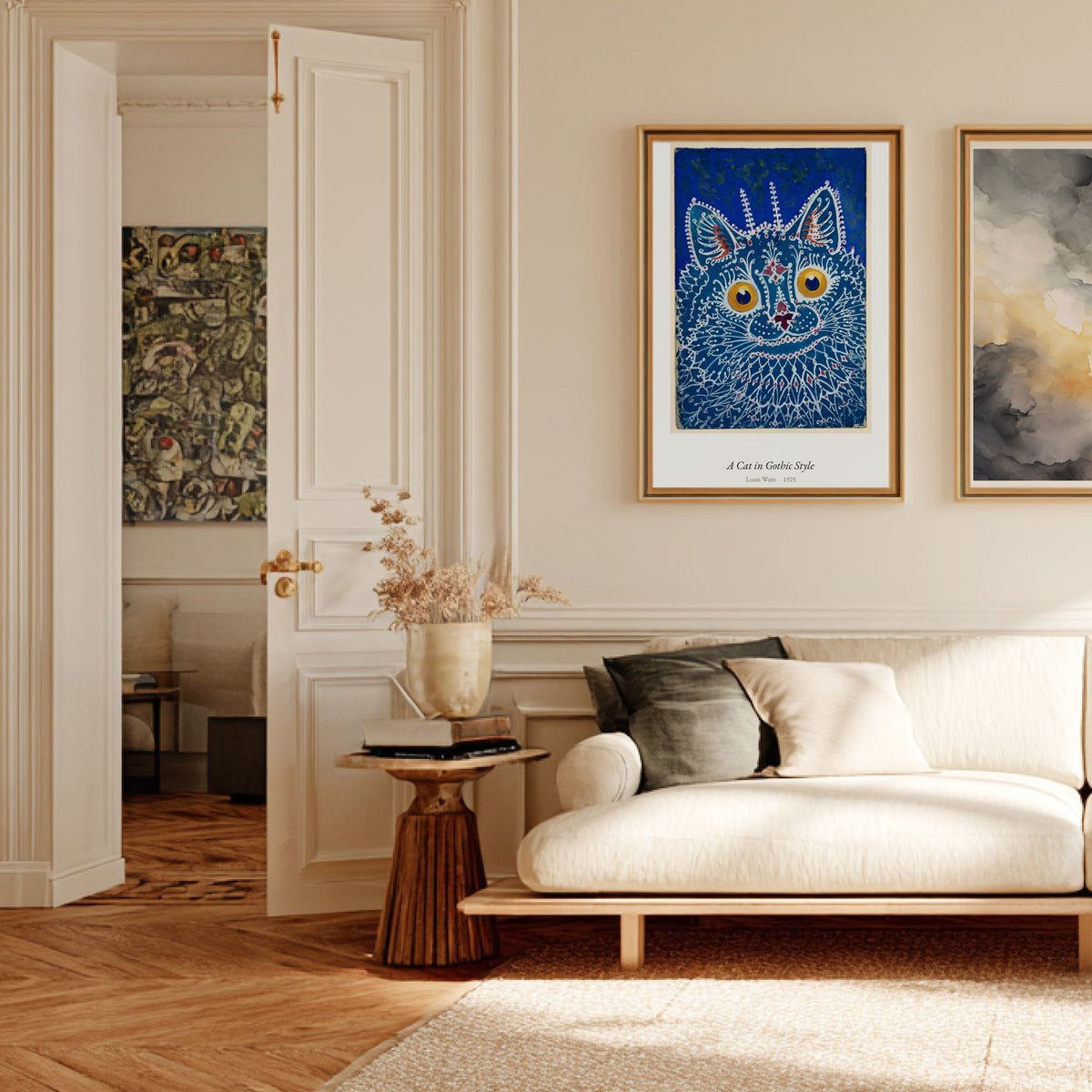 A Cat in Gothic Style, Louis Wain | Affiche Art Premium, affiche encadrée dans un salon haussmannien