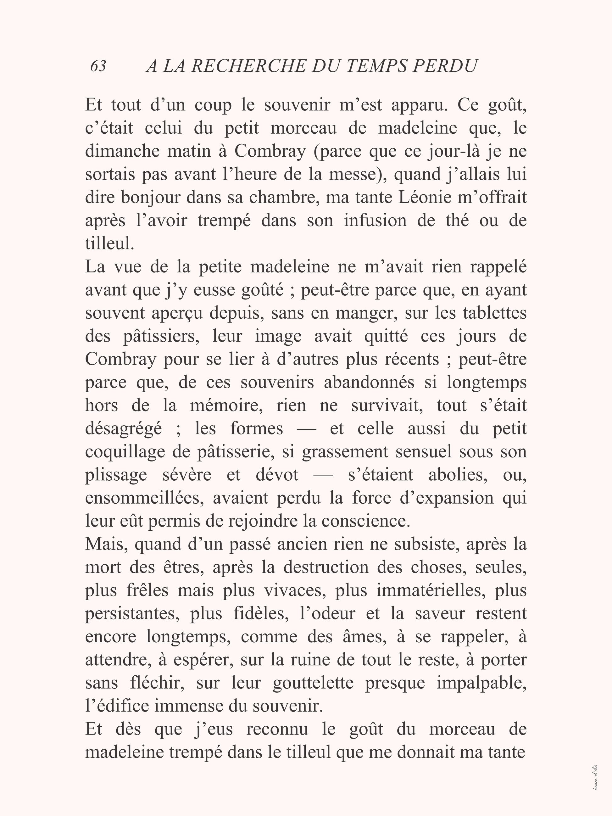À la recherche du temps perdu - Marcel Proust - affiche à plat