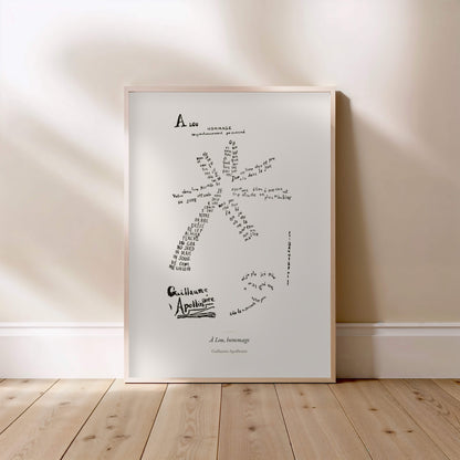 À Lou, hommage - Apollinaire - Affiche Calligramme Étoile, affiche encadrée posée au sol, cadre bois clair