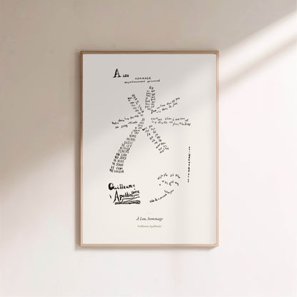 À Lou, hommage - Apollinaire - Affiche Calligramme Étoile, affiche encadrée sur un mur clair