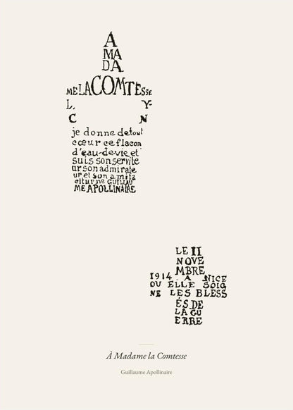 À Madame la Comtesse - Apollinaire - Affiche Calligramme Lou, l'affiche seule, papier épais mat éco-responsable