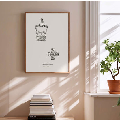 À Madame la Comtesse - Apollinaire - Affiche Calligramme Lou, affiche encadrée au-dessus d'une pile de livres