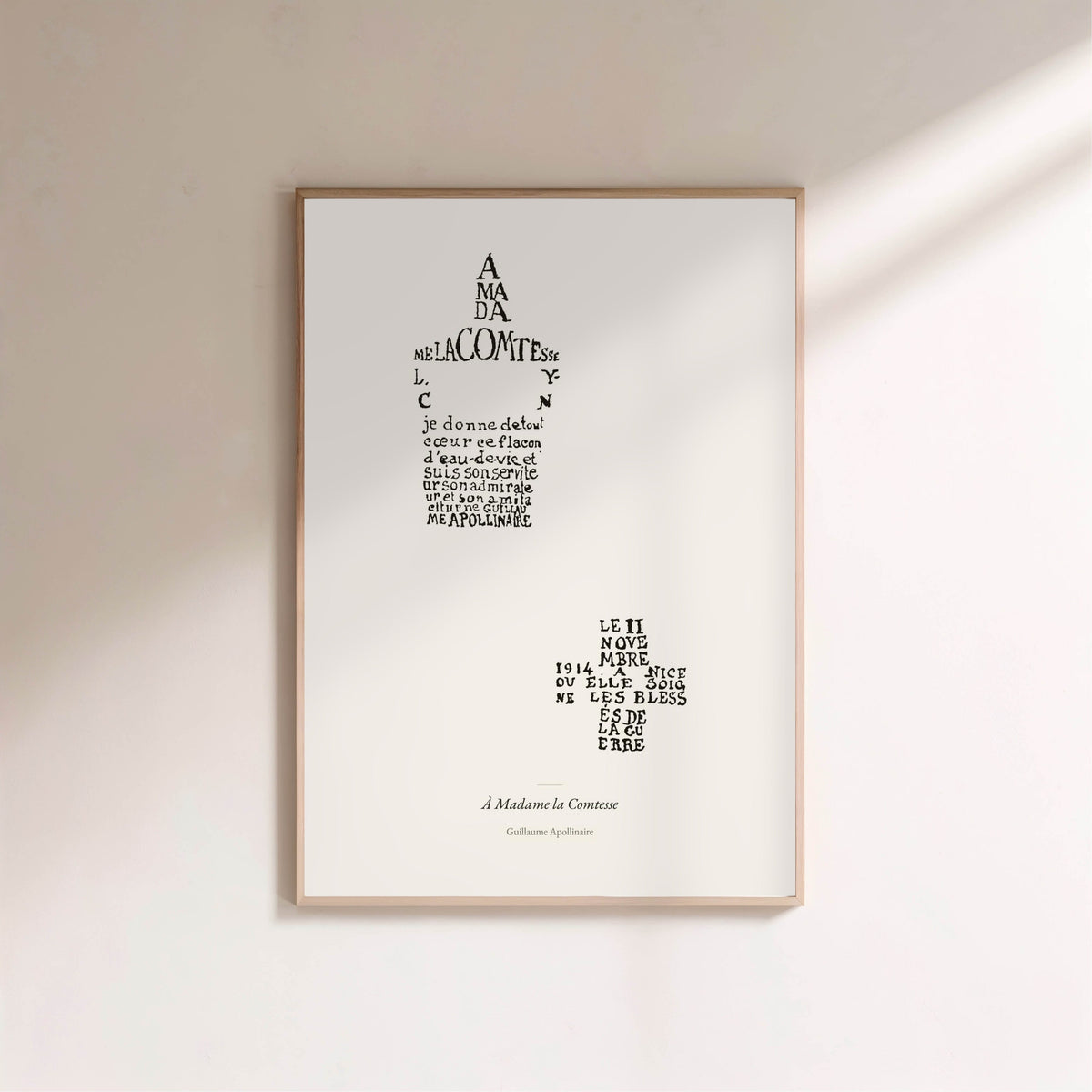 À Madame la Comtesse - Apollinaire - Affiche Calligramme Lou, affiche encadrée sur un mur clair