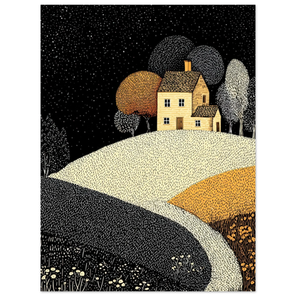 Affiche enfant maison pointilliste - Heure d'été 