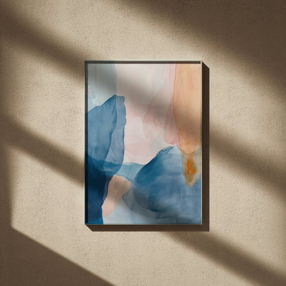Affiche Abstract Watercolor, affiche encadrée sur un mur beige, ombres de fenêtre
