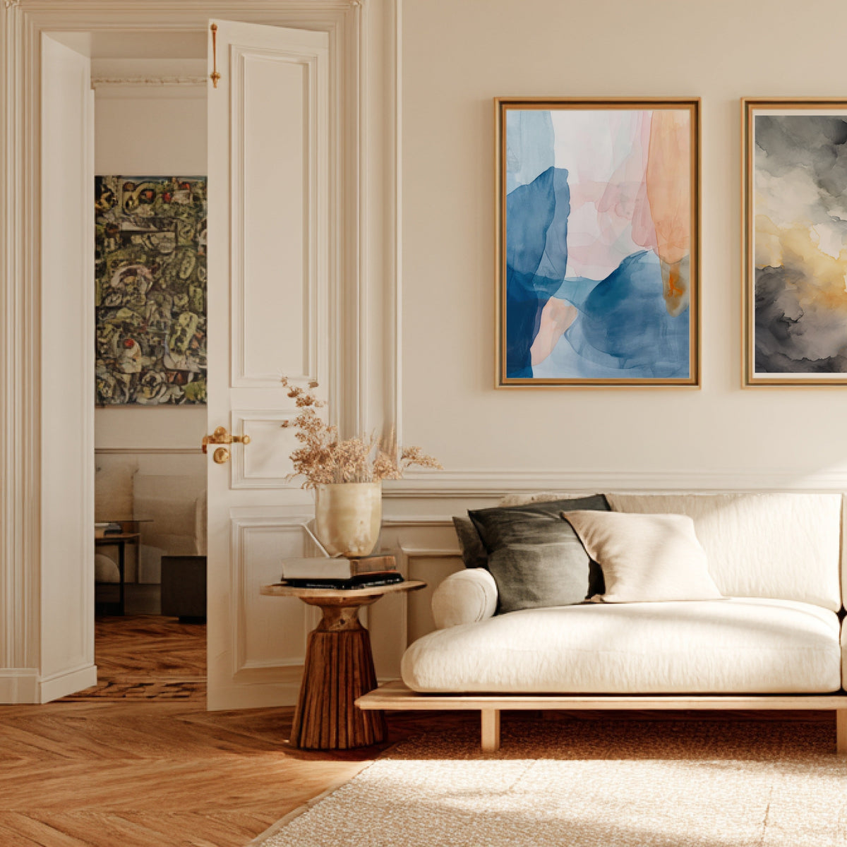 Affiche Abstract Watercolor, affiche encadrée dans un salon haussmannien