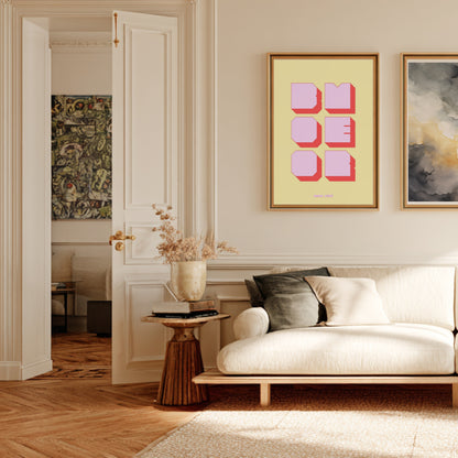 Affiche graphique Boomer, affiche encadrée dans un salon haussmannien