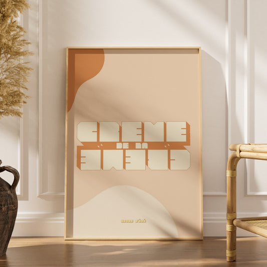 Crème de la crème | Poster Rétro, affiche encadrée dans un intérieur élégant, herbes séchées et chaise en rotin