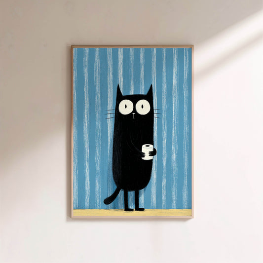 Affiche WC | Chat qui va aux toilettes en situation