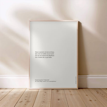 "Il fait froid" - Victor Hugo | Poster Citation, affiche encadrée posée au sol, cadre bois clair