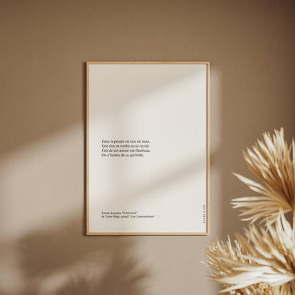 "Il fait froid" - Victor Hugo | Poster Citation, affiche encadrée sur un mur beige, pampas au premier plan