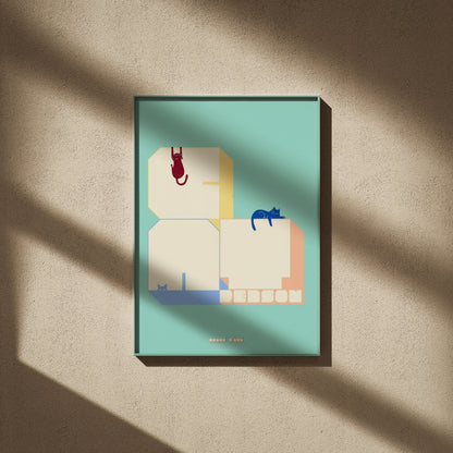 Cat Person lettering poster, framed poster on a beige wall, window shadows