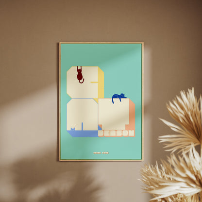 Cat Person lettering poster, framed poster on a beige wall, pampas grass in the foreground