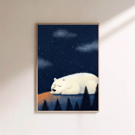 Affiche enfant - Ours polaire sous les étoiles en situation
