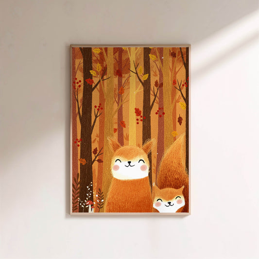 Affiche enfants - L'automne des écureuils en situation