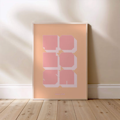 Graphic poster Toulouse - Tolosa, framed poster standing on the floor, light wood frame