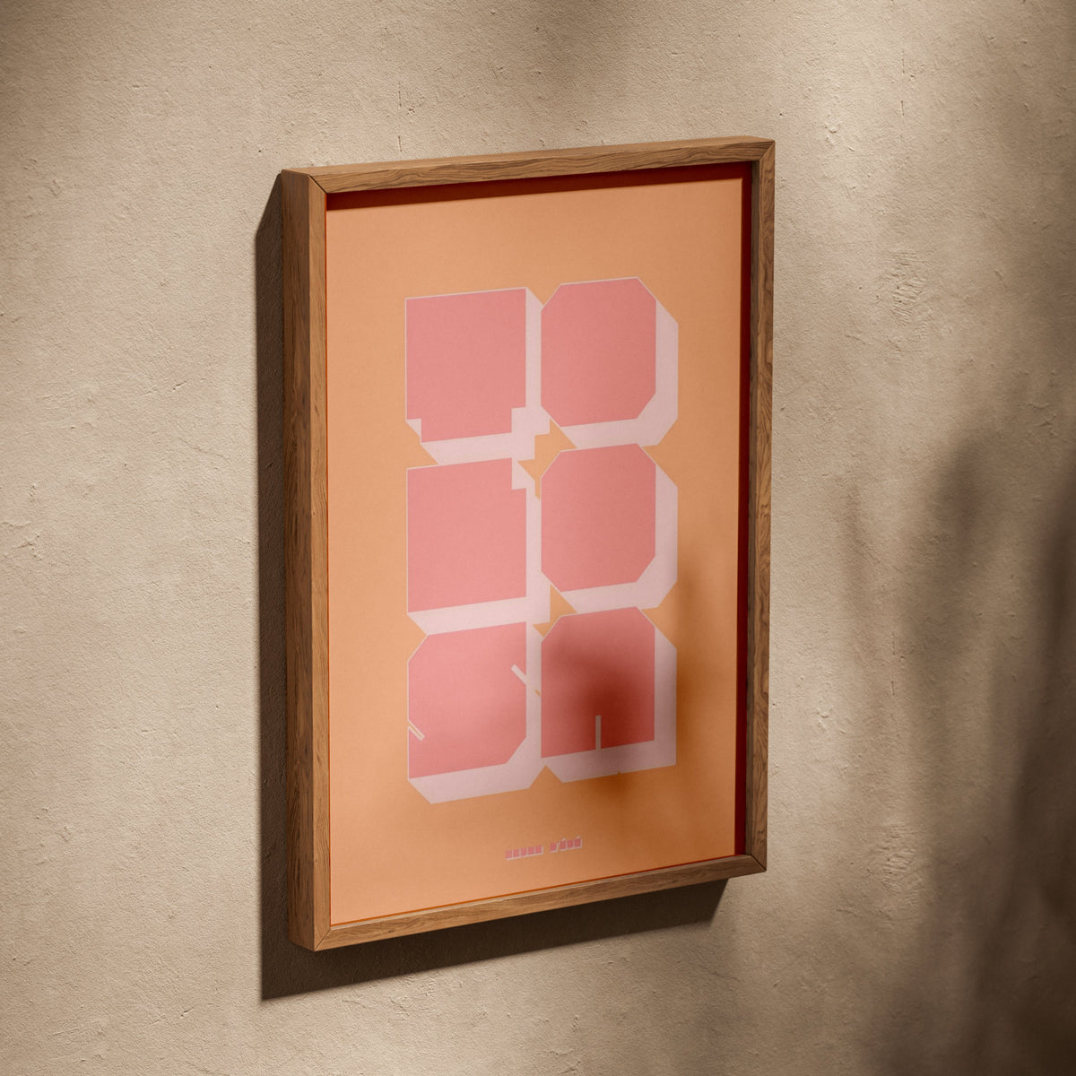 Graphic poster Toulouse - Tolosa, poster in an oak frame leaning on a textured wall