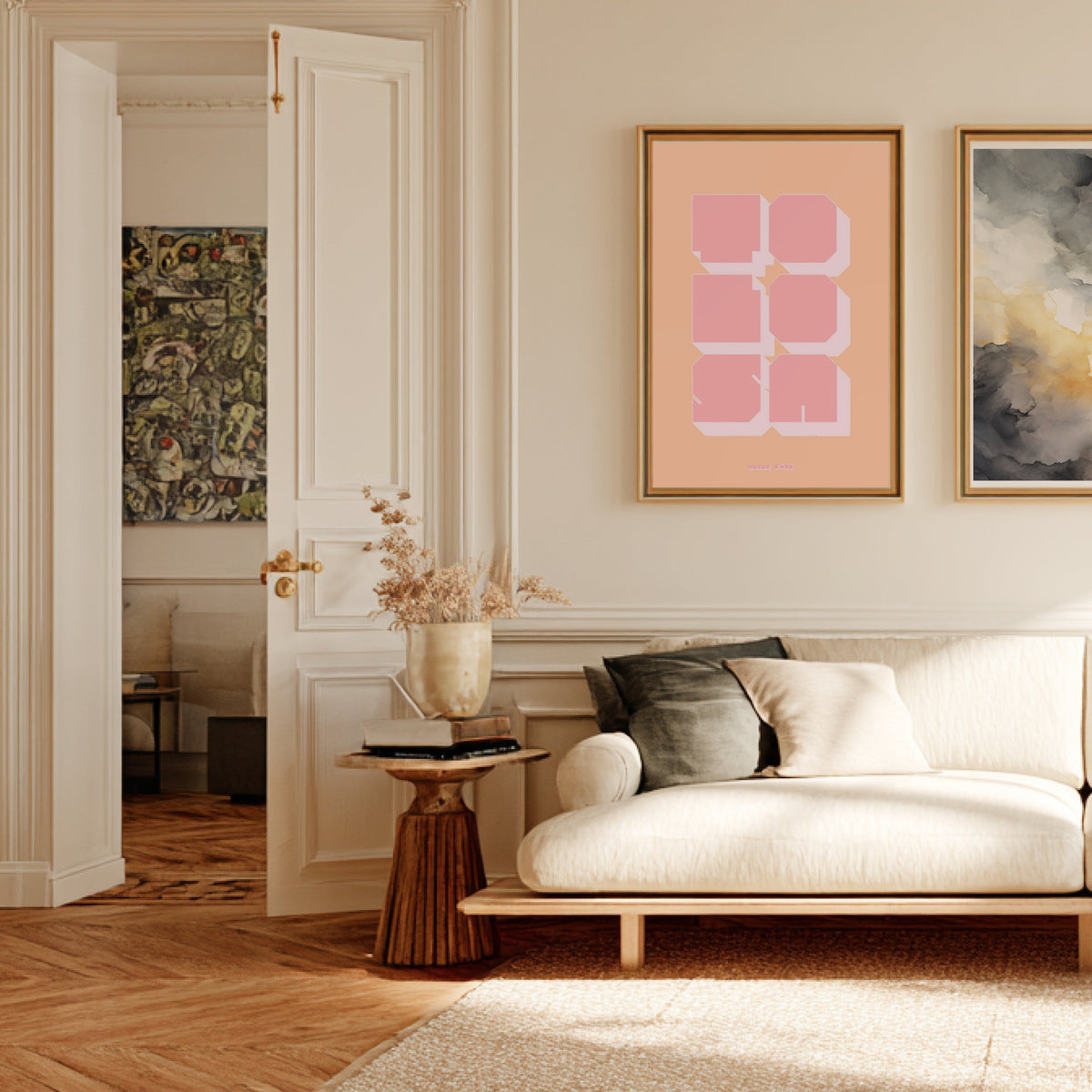 Graphic poster Toulouse - Tolosa, framed poster in a Parisian Haussmann living room