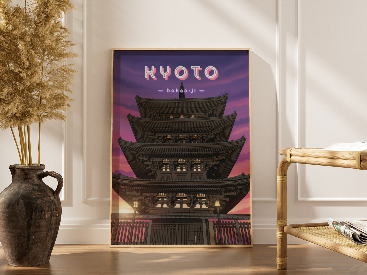 Kyoto, Hokan-ji | Poster Voyage, affiche encadrée dans un intérieur élégant, cadre bois clair