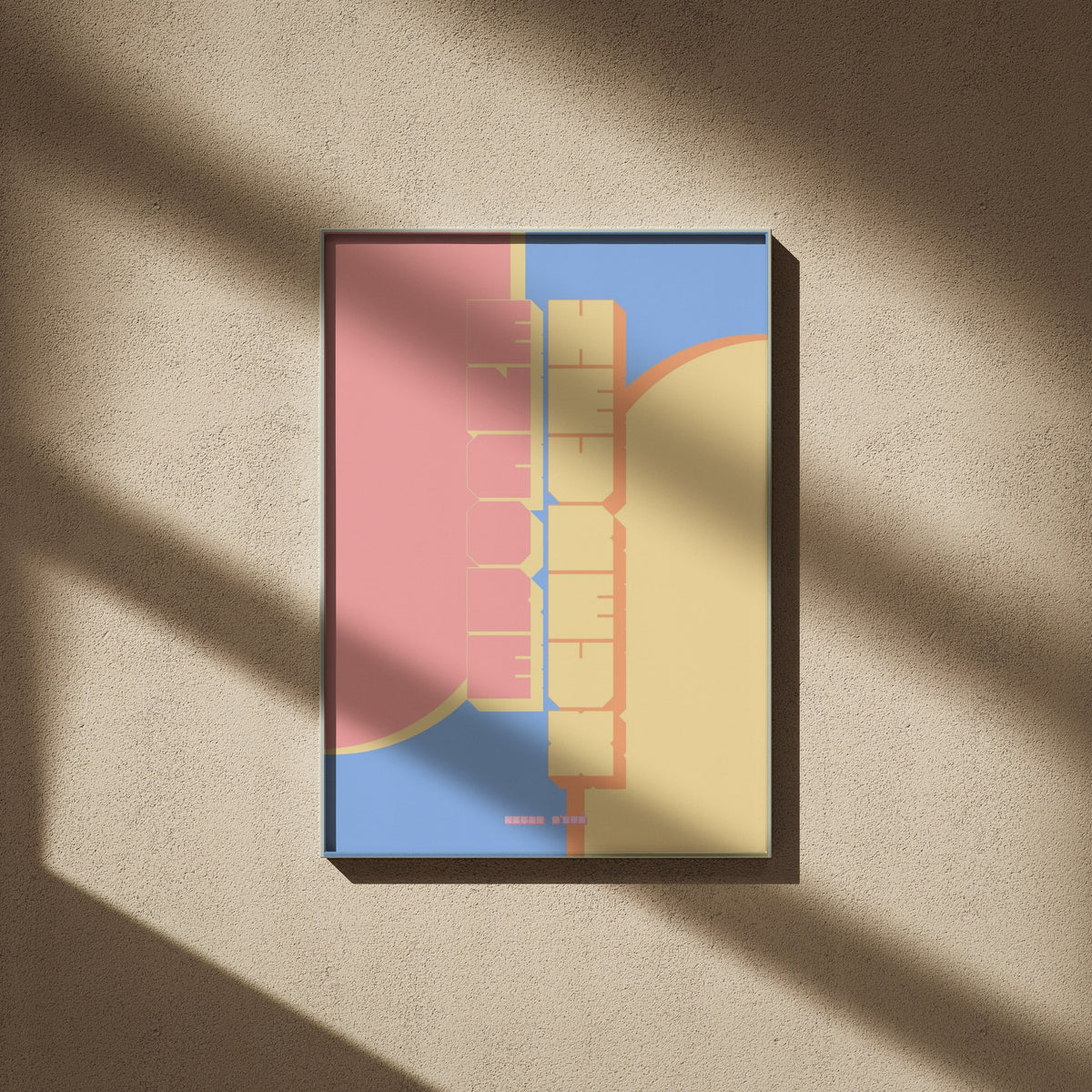 Poster lettering Still Happy, framed poster on a beige wall, window shadows