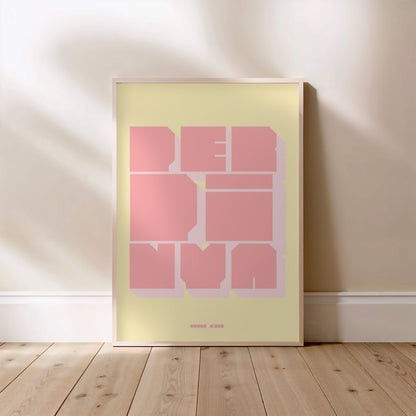 Perpignan poster, framed poster standing on the floor, light wood frame