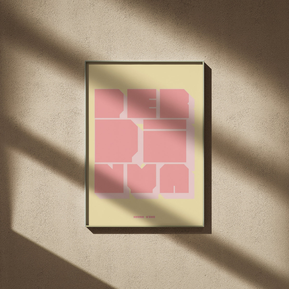 Perpignan poster, framed poster on a beige wall, window shadows