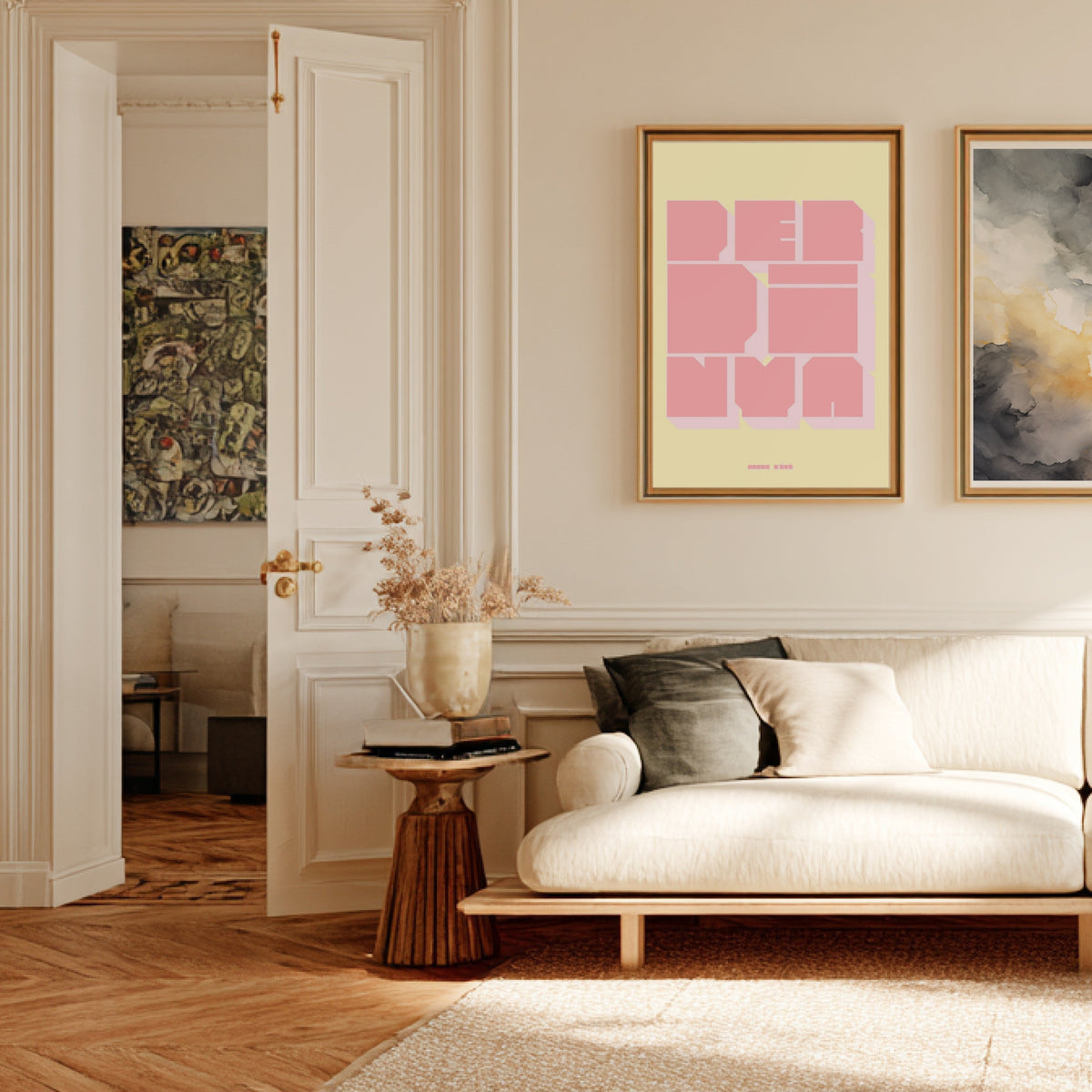 Perpignan poster, framed poster in a Parisian Haussmann living room