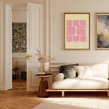 Perpignan poster, framed poster in a Parisian Haussmann living room