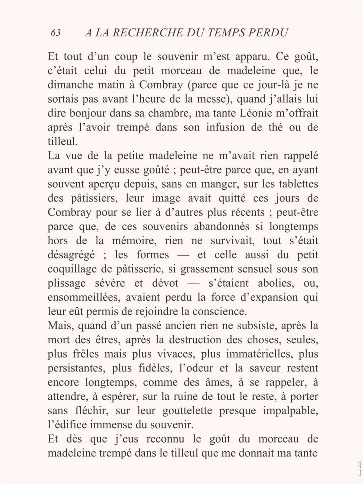 À la recherche du temps perdu - Marcel Proust, l'affiche seule, papier épais mat éco-responsable, format 30x40 cm