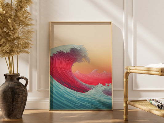 Vitamin Sea | Poster Dopamine Decor, affiche encadrée dans un intérieur élégant, cadre bois clair