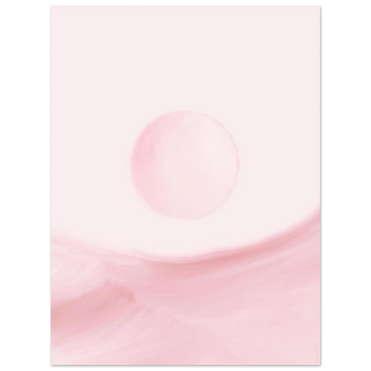 Composition poétique sphère rose sur fond clair, art mural zen.