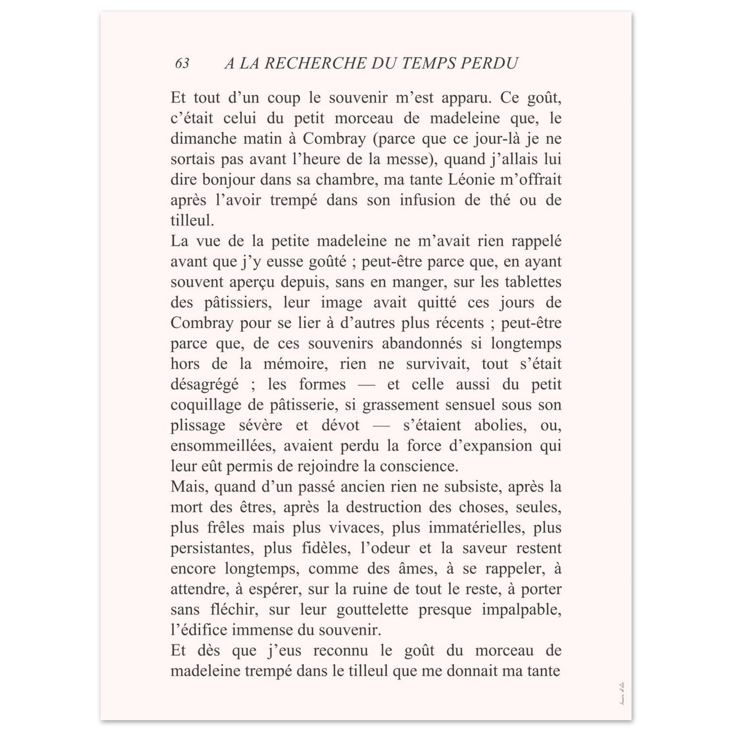 Affiche murale texte Marcel Proust, design poétique noir et blanc, impression fine art.