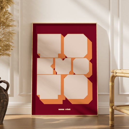 Affiche Tokyo - Kyoto, affiche encadrée dans un intérieur élégant, herbes séchées et chaise en rotin
